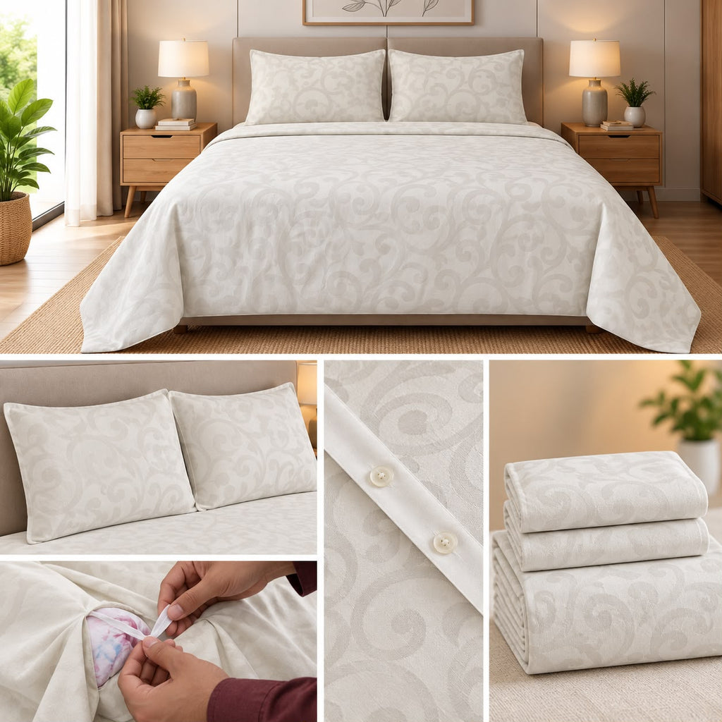 Luxury Jacquard King Size Duvet Cover Set – 3 Pcs | 1 Duvet Cover + 2 Pillow Covers