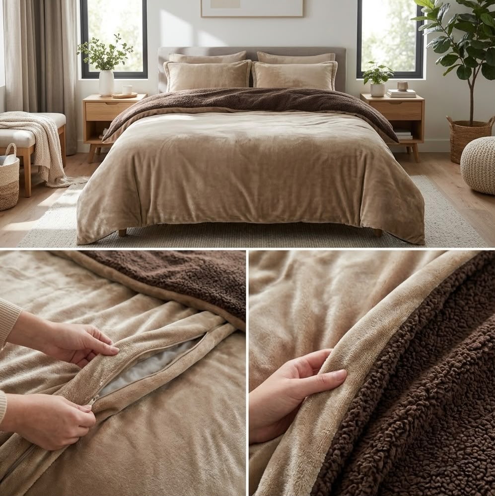 Premium Sherpa Fleece Quilt Cover with Luxurious Velvet-Soft Finish – Double Bed