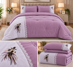 Embroidered Comforter Set with Elegant Lace Detailing – King Size (4 Pcs)