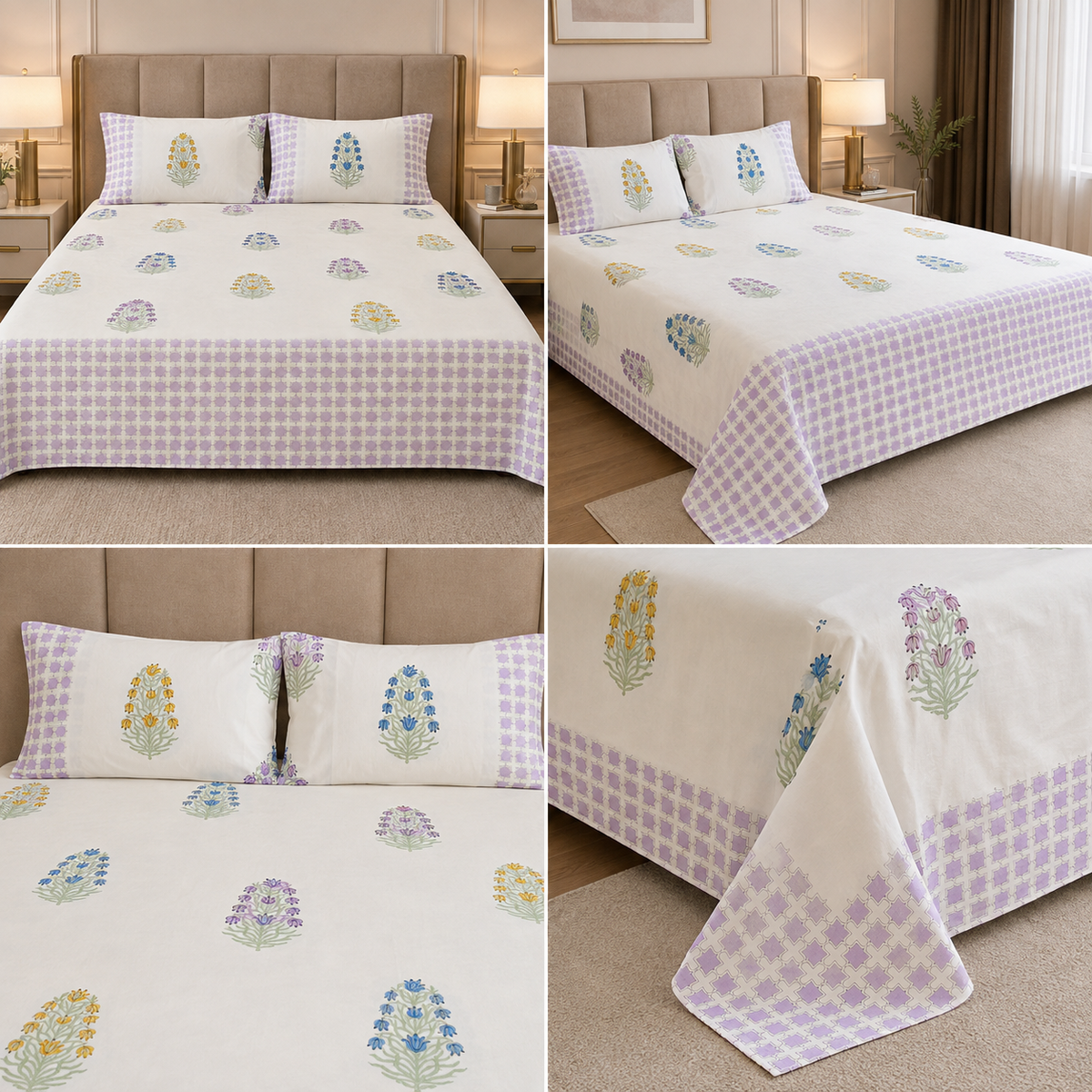 600 TC Percale Cotton Lily Design King Size Bedsheet – 108 × 108