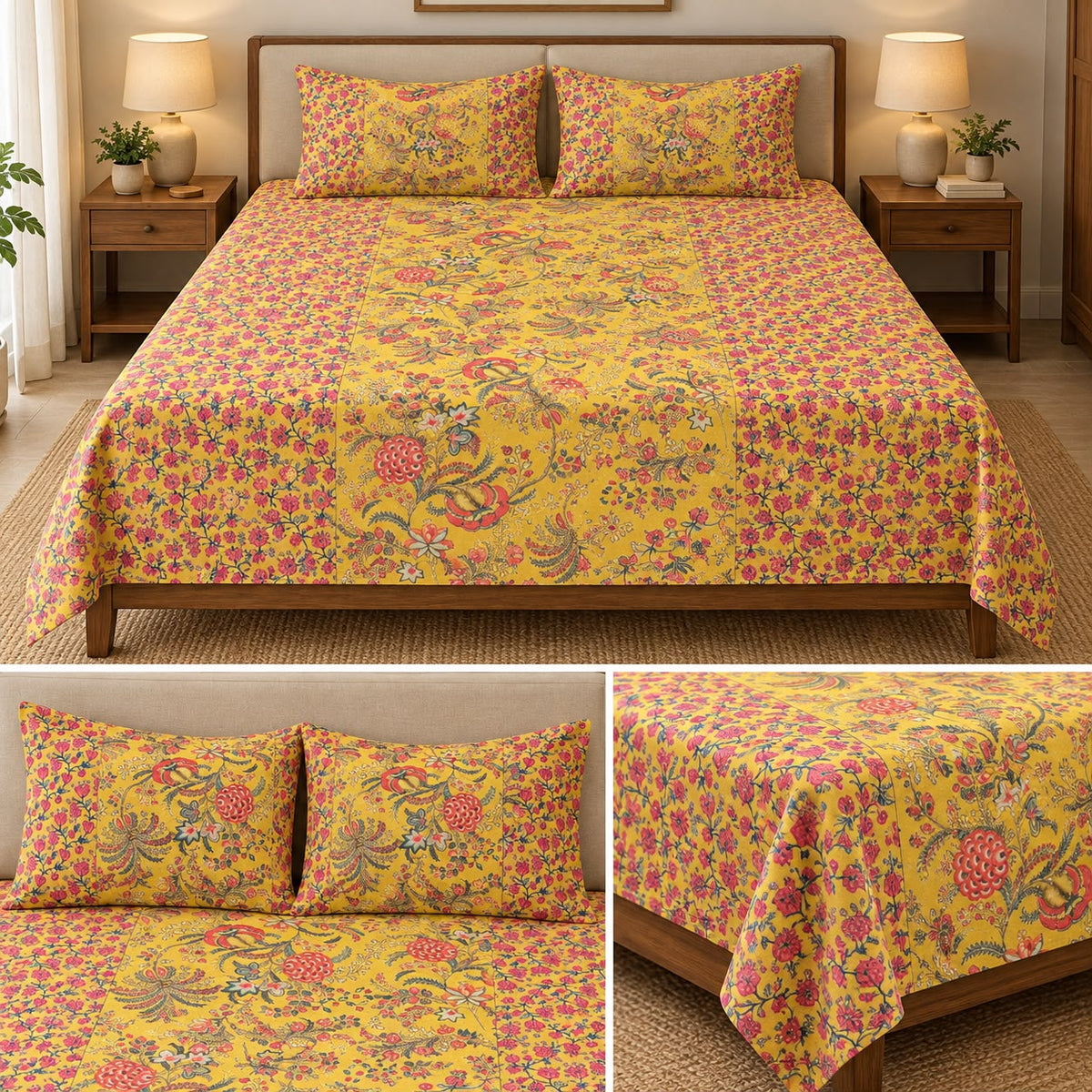 Jumbo Calcutta Phulkari Designs King Size Bedsheet Set (120 x 120 Inches) Product Code :- 55B145RKEH