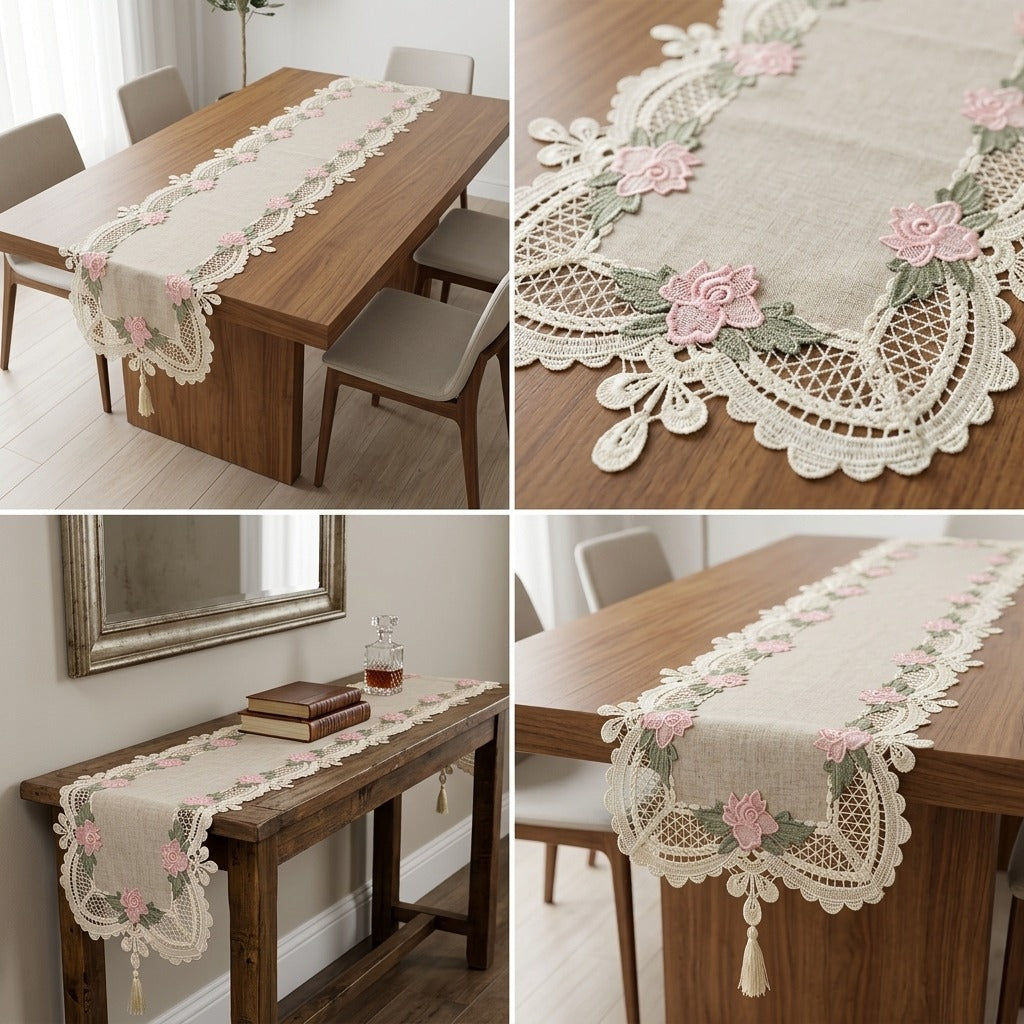 Premium Floral Lace Turkish Table Runner (70 x 16 Inches)
