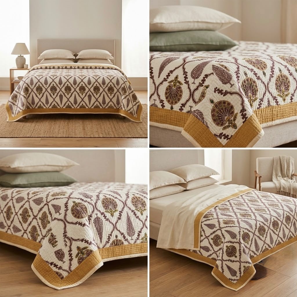 Heritage Mahal Motif Quilted King Size Bedcover