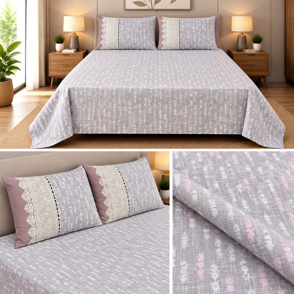 English Meadow Lace Cotton Bedsheet Set – King Size 3 Pcs