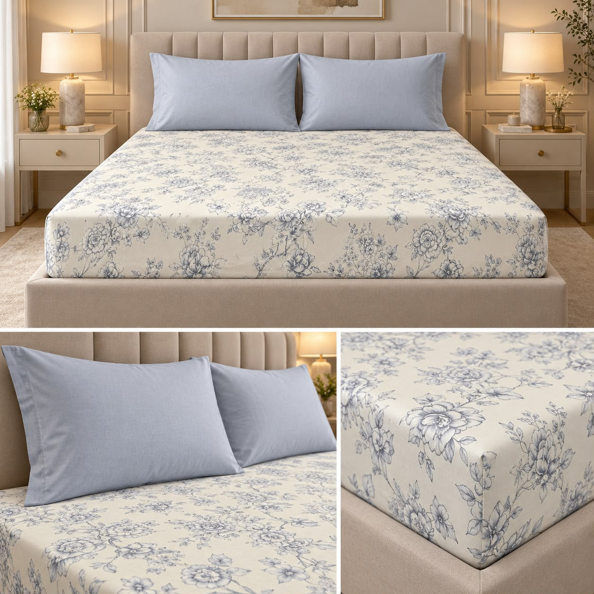 Wildflower Whisper 100% Pure Cotton Fitted Bedsheet Set