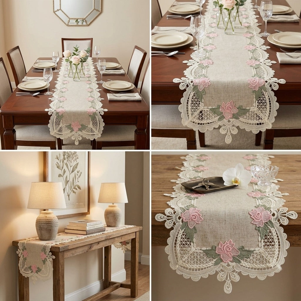 Premium Floral Lace Turkish Table Runner (70 x 16 Inches)