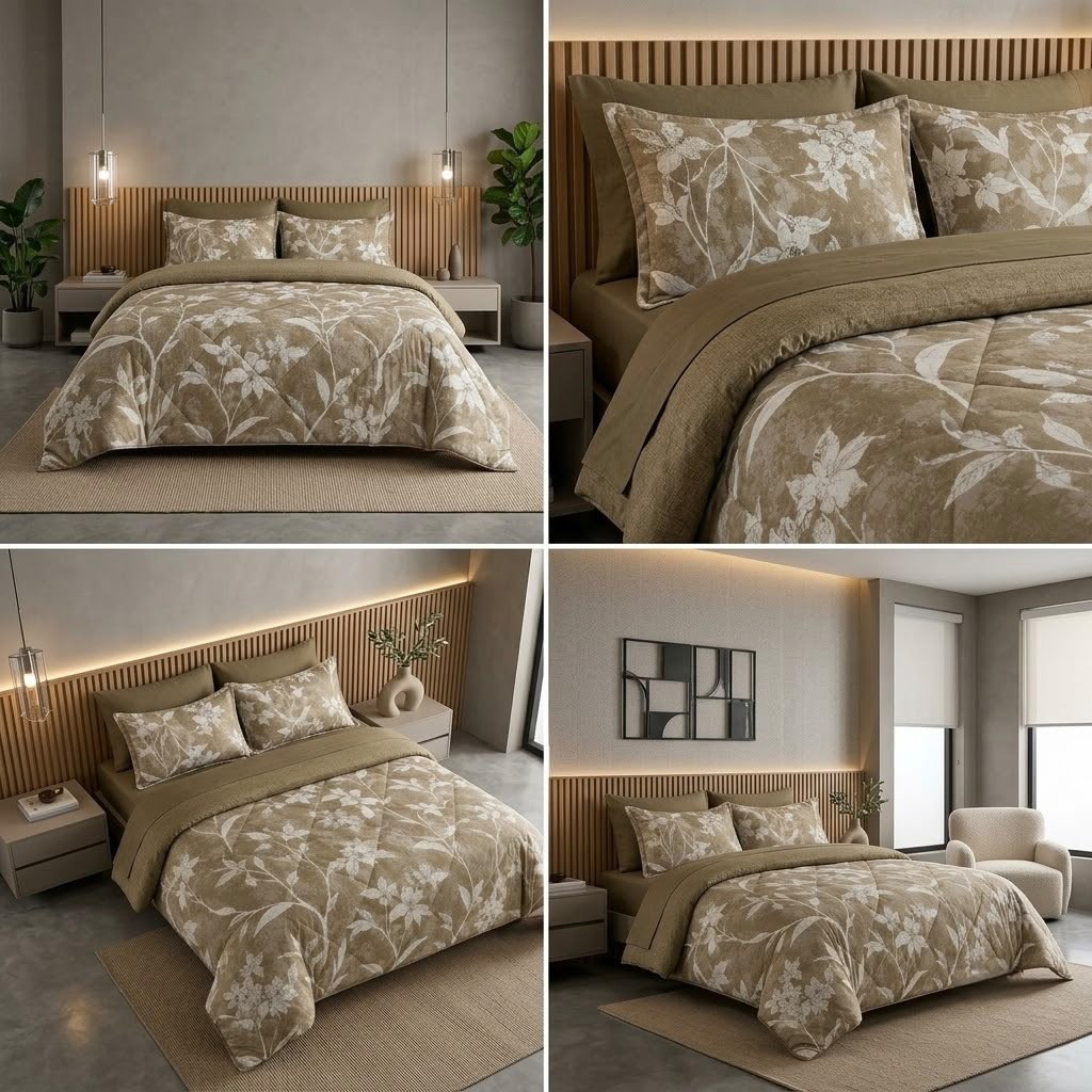 Super Soft 4 Pcs Premium Ribbed Cotton Comforter Set - King Size Product Code :- 55B195RKEH