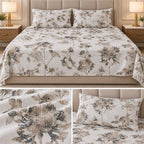 Premium English Botanical Floral Printed Bedsheet Set – King Size 3 Pcs