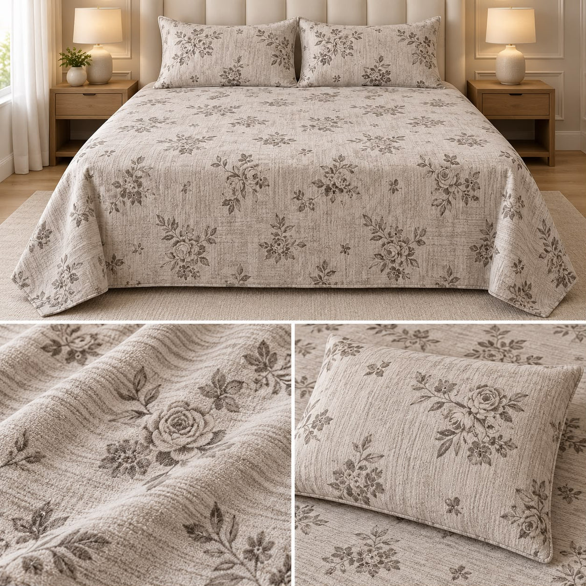 Premium English Garden Floral Winter Bedsheet Set – King Size 3 Pcs | Elegant Cotton Feel Designer Bedsheet