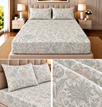 Elegance Pure Cotton King Size Fitted Bedsheet – 3 Piece Set with 2 Pillow Covers