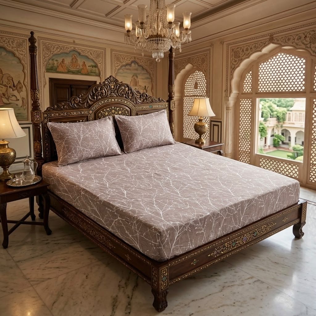 Elastic/Fitted Bedsheets Pure Mulmul Cotton King Size Bedsheet Product Code :- 55B135RKEH