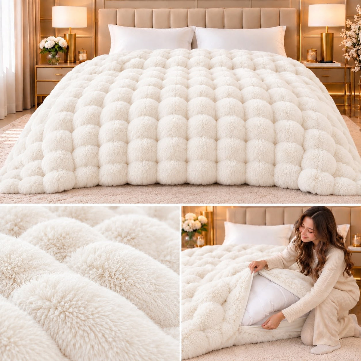 Russian Minus Degree Rabbit Fur Blanket Cum Duvet Cover – 1000 GSM Ultra Luxury Winter Collection