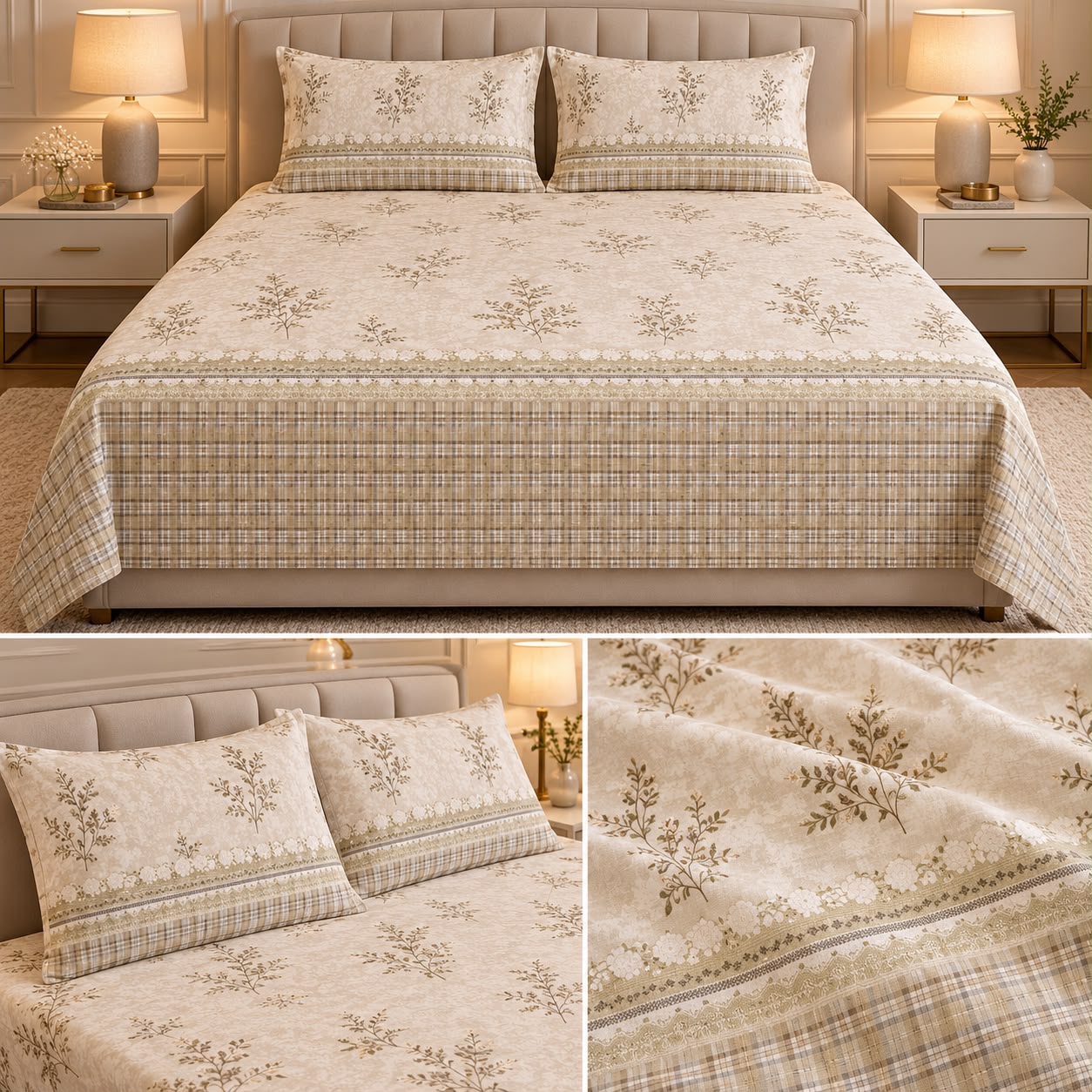 Premium English Garden Floral Winter Bedsheet Set – King Size 3 Pcs | Elegant Cotton Feel Designer Bedsheet