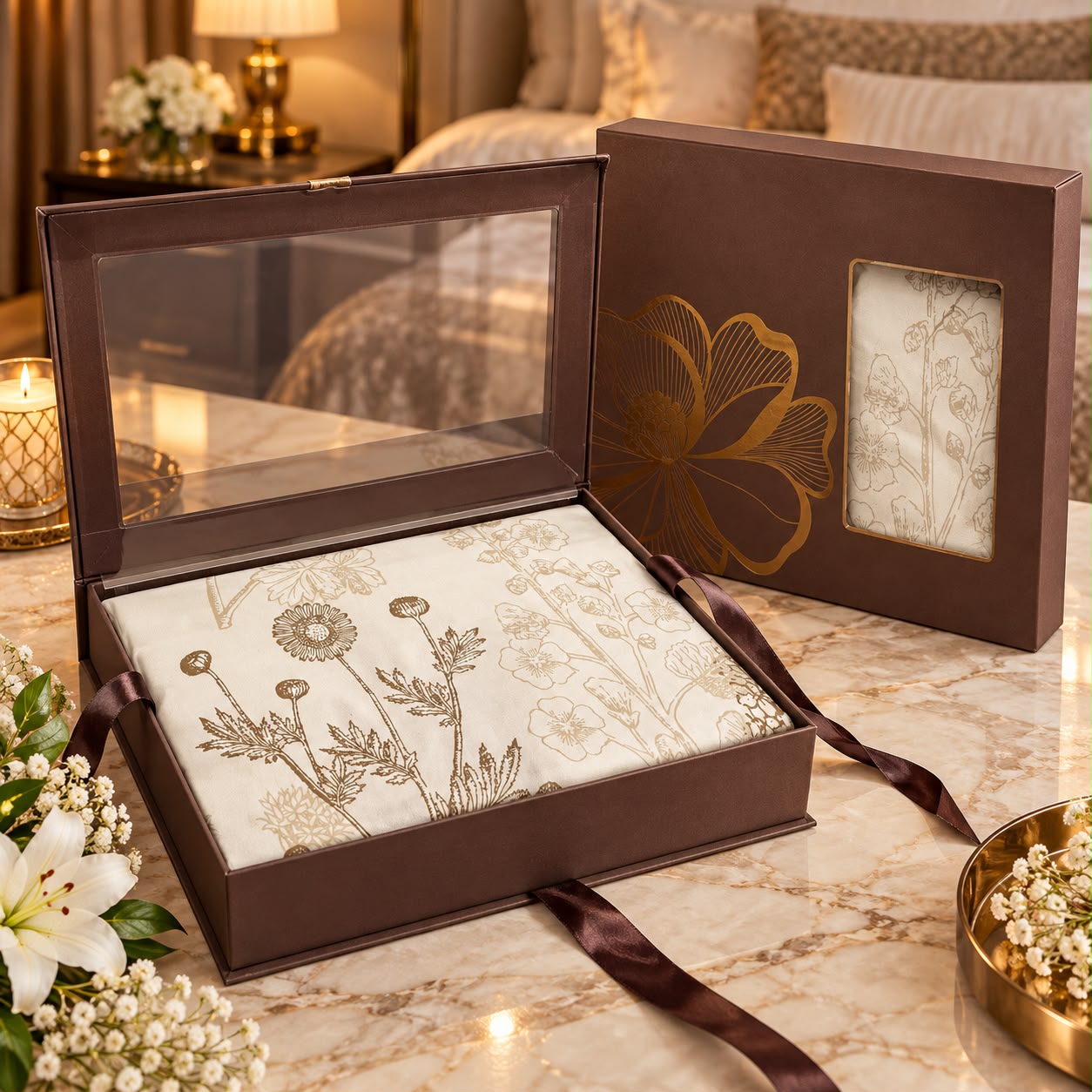 Premium Luxury Bedsheet Gift Box – 3 Piece Double Bed Bedsheet Set with Elegant Designer Prints