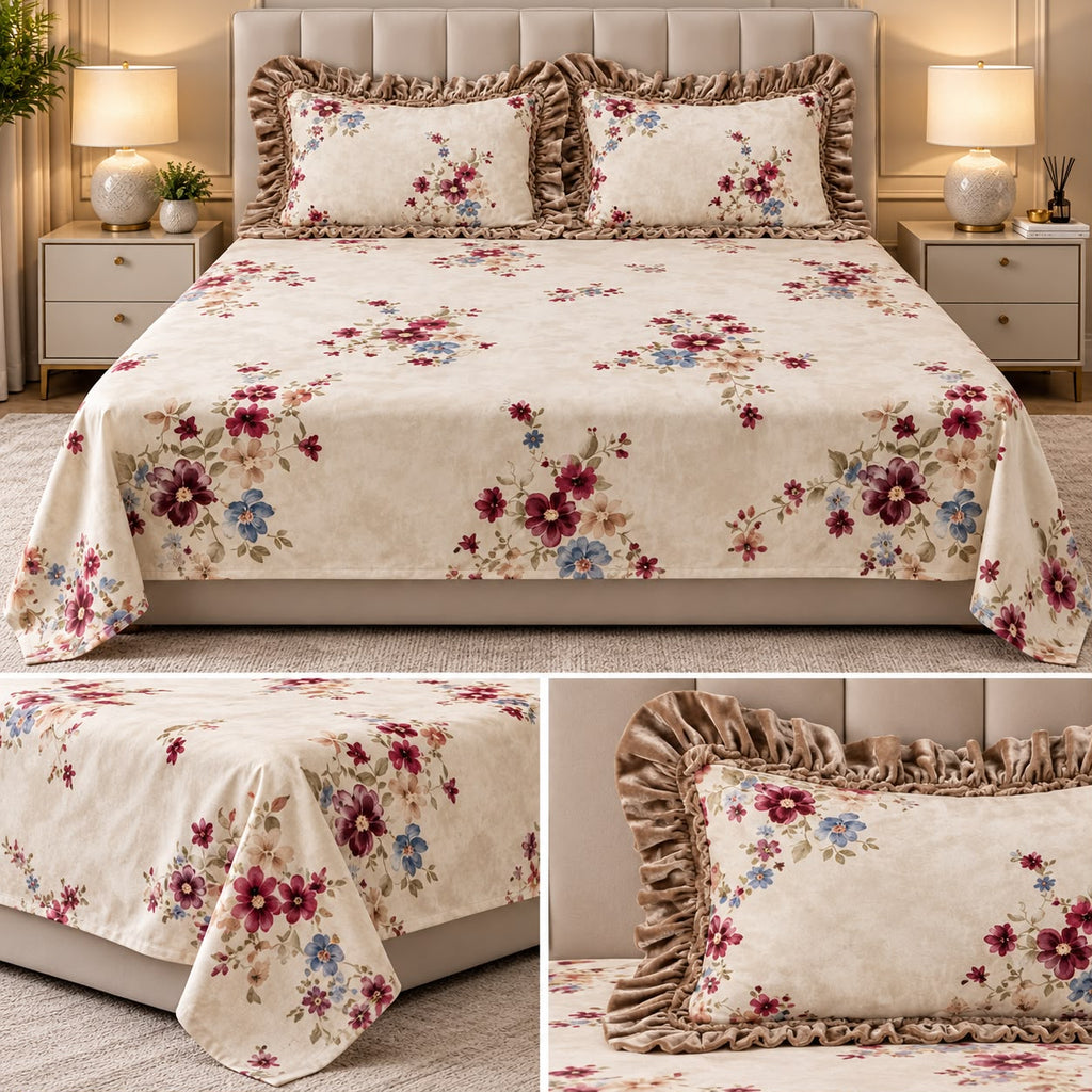 Vintage Bloom Premium Winter Bedsheet Set – 3 Pcs set Product Code :- 55B225RKEH