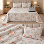 Floral Printed Winter Bedsheet Set with Matching Pillow Covers & Storage Bag – King Size