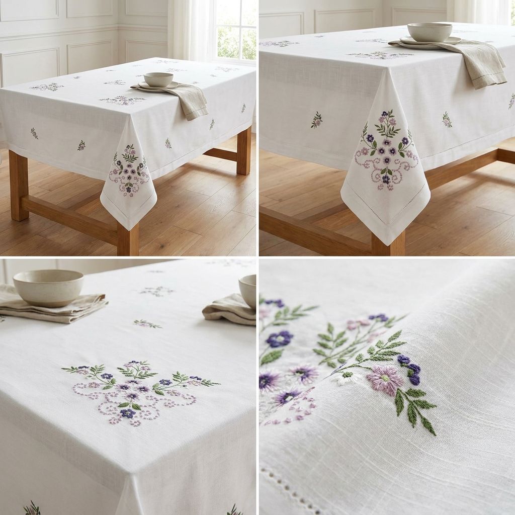 Victorian Weaves Embroidered Dining Table Cover – 6 Seater (60 x 90 Inch)