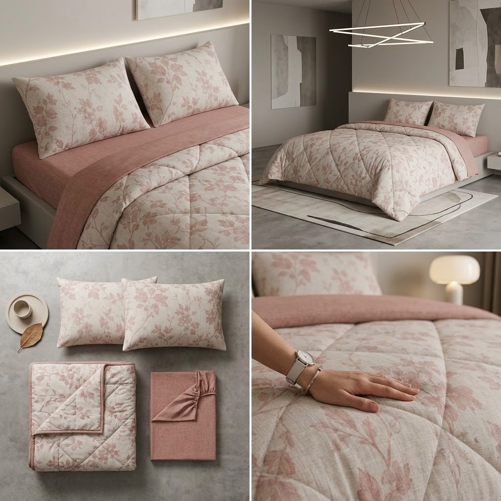 Super Soft 4 Pcs Premium Ribbed Cotton Comforter Set - King Size Product Code :- 55B195RKEH