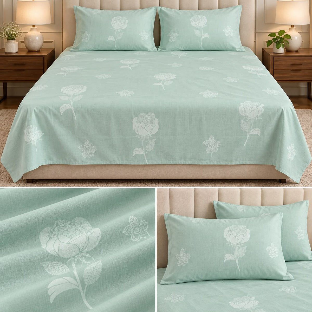 Premium Pure Cotton Elegant Printed Bedsheet Set – 3 Pcs
