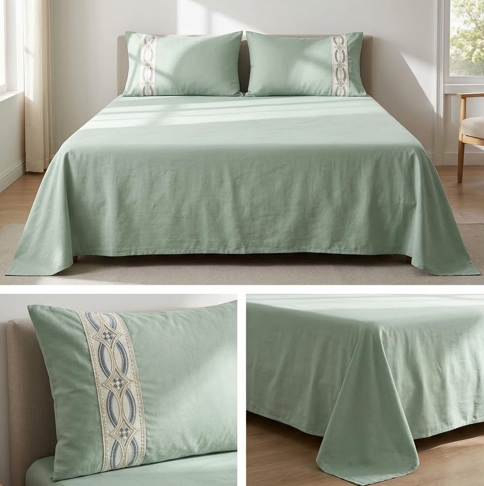 Luxury 100% Pure Bamboo Cotton Bedsheet Set with Embroidered Pillow Covers – 108 X 108