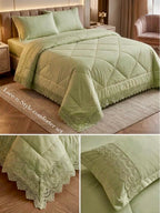 4-Piece Luxury AC Comforter Set with Lace Detailing – King Size
