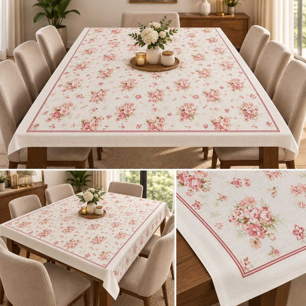 Royal Floral Linen Table Cover – 8 Seater | 60 × 108 Inches
