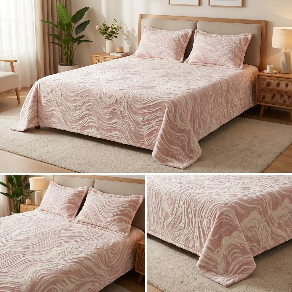 Pastel Embossed Winter Bedsheet Set – King Size 3 Pcs | Ultra Soft Luxury Designer Bedsheet