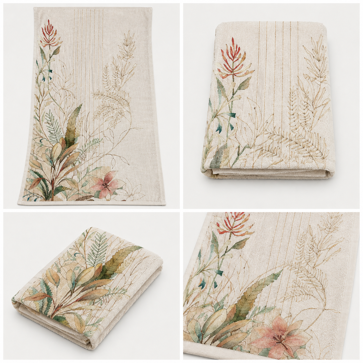 Botanical Sketch Cotton Bath Towel – Artistic Floral Print | 75 × 150 CM