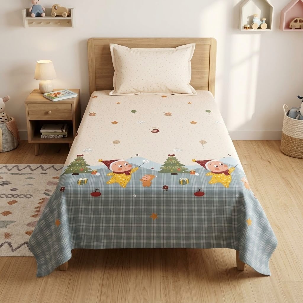 Premium Kids Cartoon Printed Single Bedsheet Set – 100 % Pure Cotton