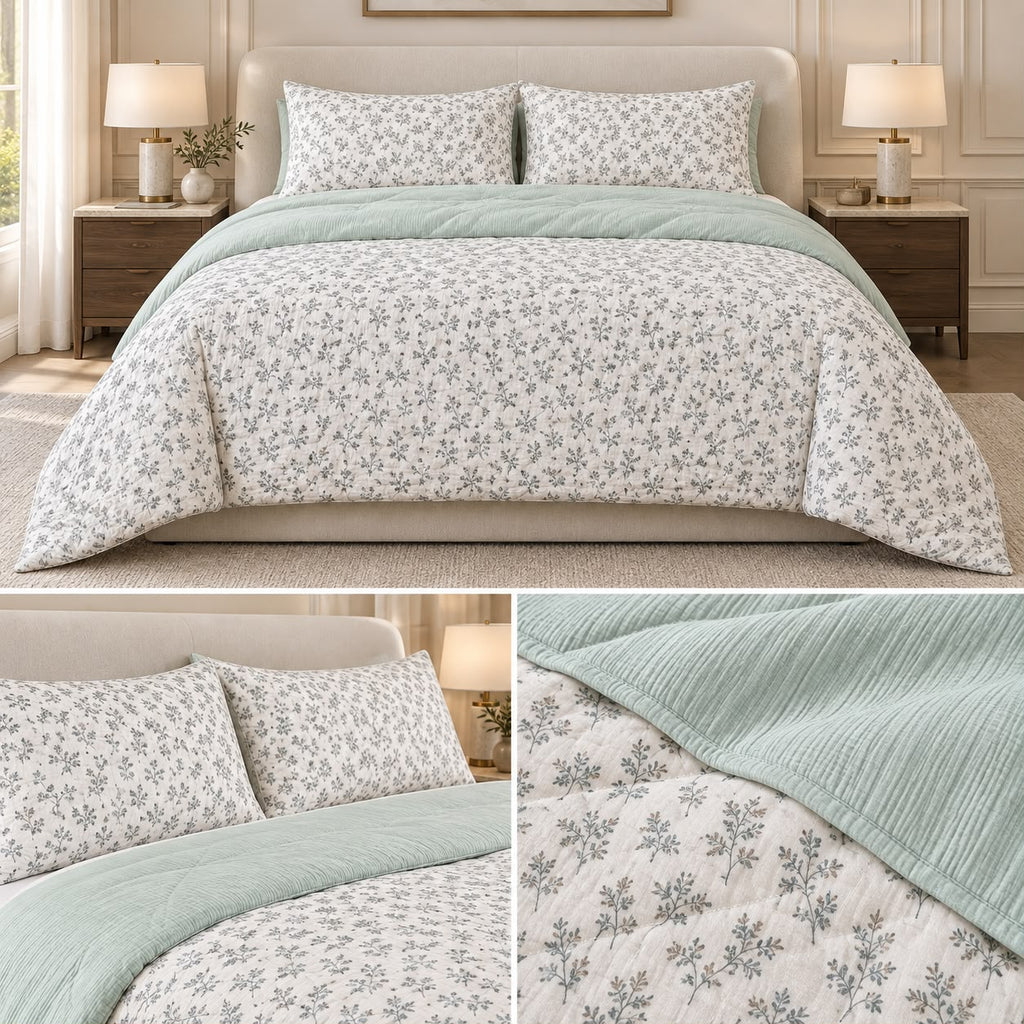 Austin Sage Bloom 4 Pcs King Size Comforter Bedsheet Set