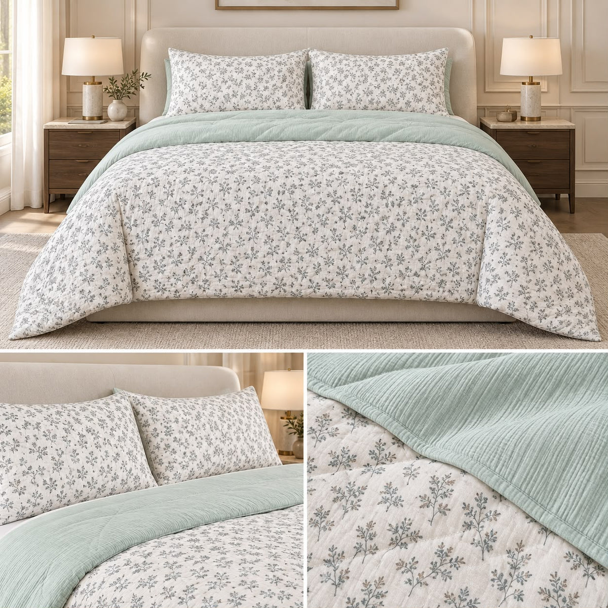 Austin Sage Bloom 4 Pcs King Size Comforter Bedsheet Set