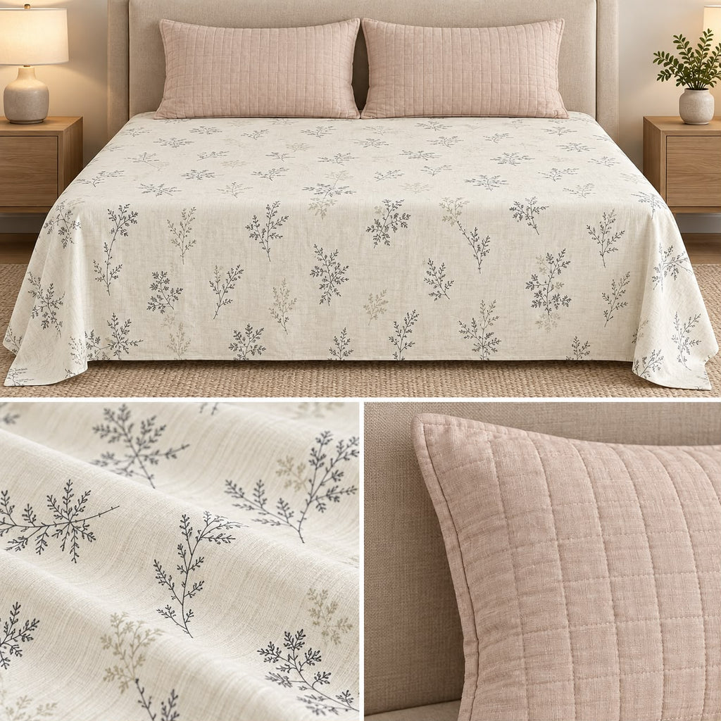 Floral Printed King Size Bedsheet with 2 Quilted Pillow Covers (108 x 108 Inches) Product Code:- 55B99RKEH (Copy)