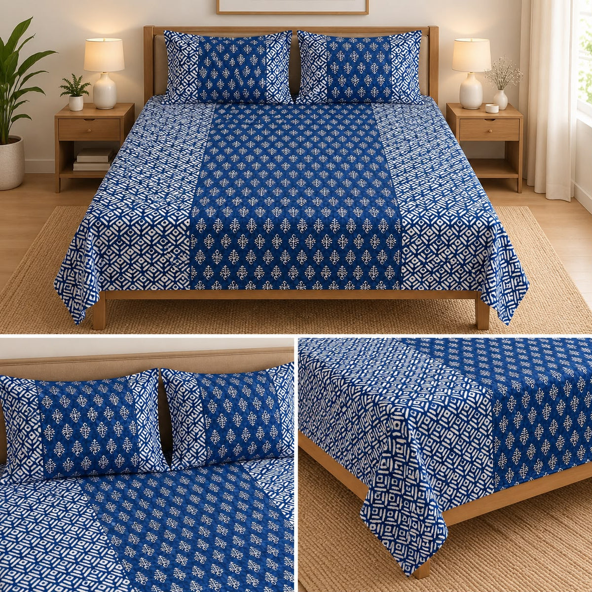 Jumbo Calcutta Phulkari Designs King Size Bedsheet Set (120 x 120 Inches) Product Code :- 55B145RKEH