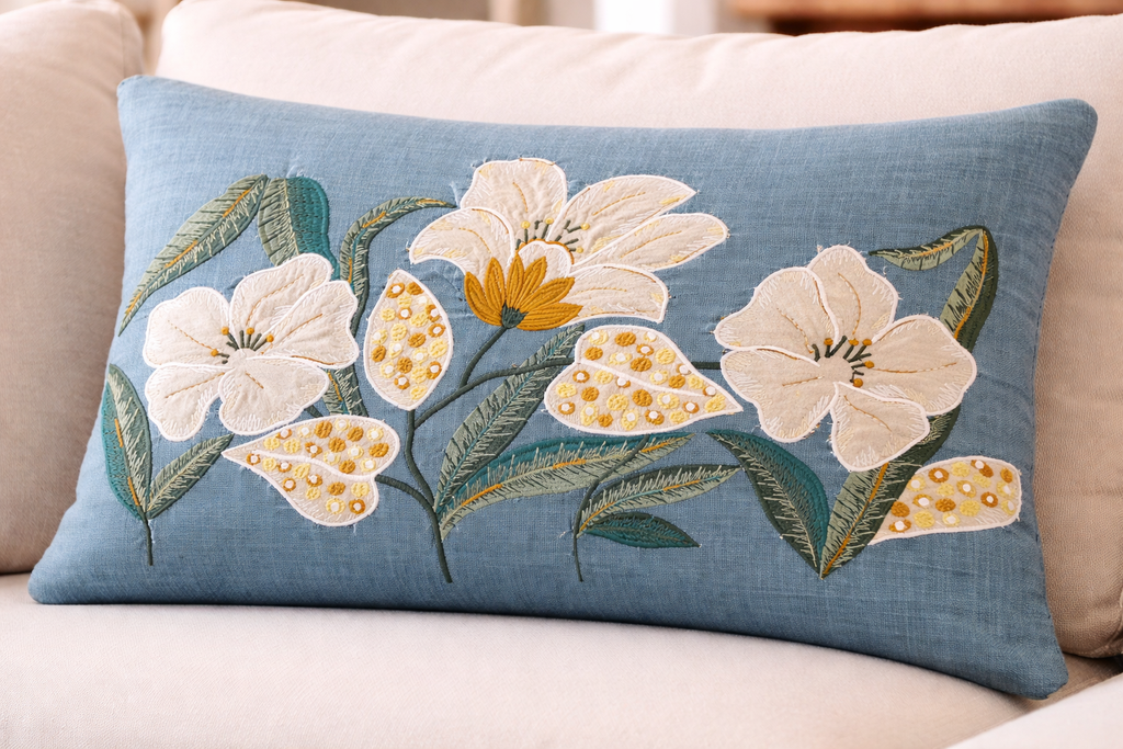 Hand Embroidered Cushion Covers – 22 x 14 Inch (Cotton Base)