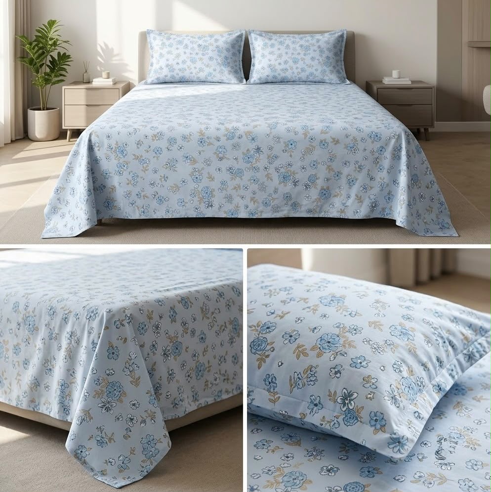 English Garden Floral 100% Pure Cotton Bedsheet Set – King Size 108 × 108 Inches