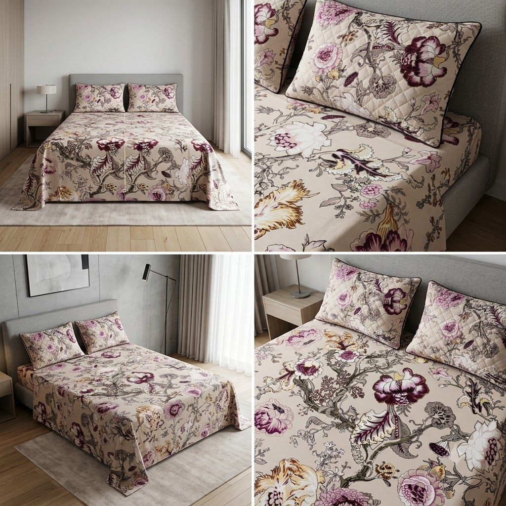 Premium Pure Cotton Bedsheet 90 × 108 Inches (7*9 Feet) Quilted Pillow Covers Product Code :- 55B75RKEH