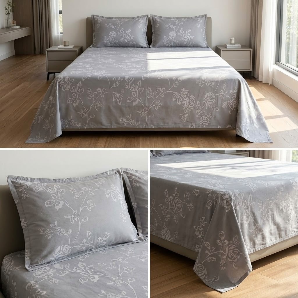 Warm Embossed Rose Floral Fitted Bedsheet Set – King Size (3 Pcs)