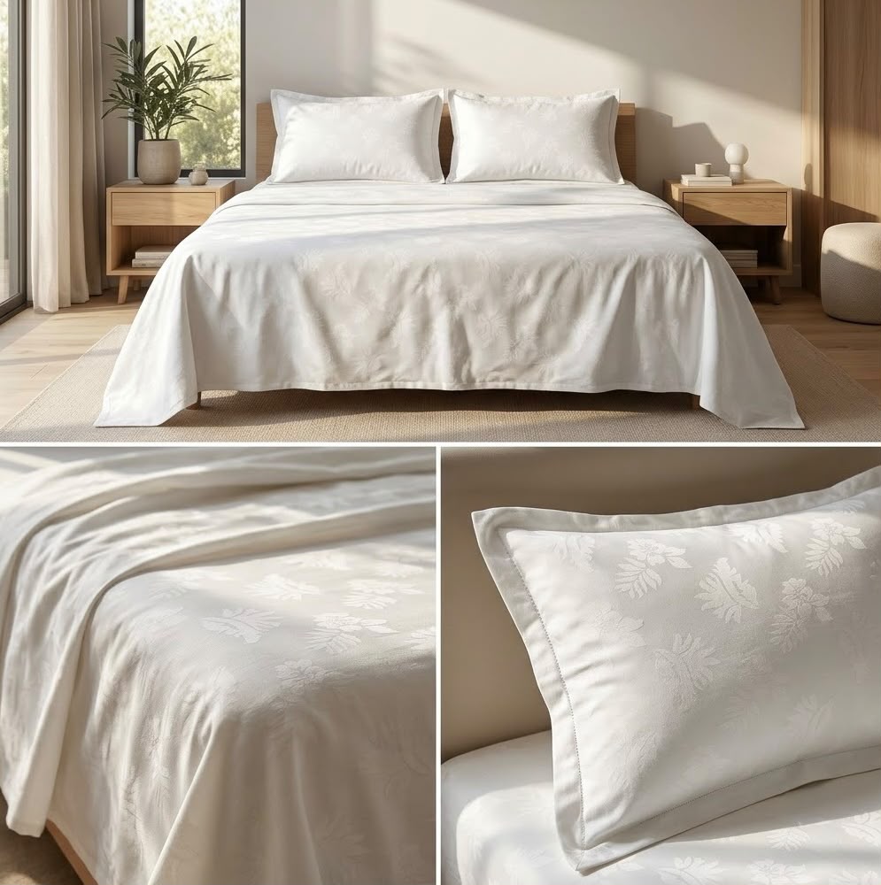 Luxury 400 TC Pure Cotton White Embossed Bedsheet Set – King Size