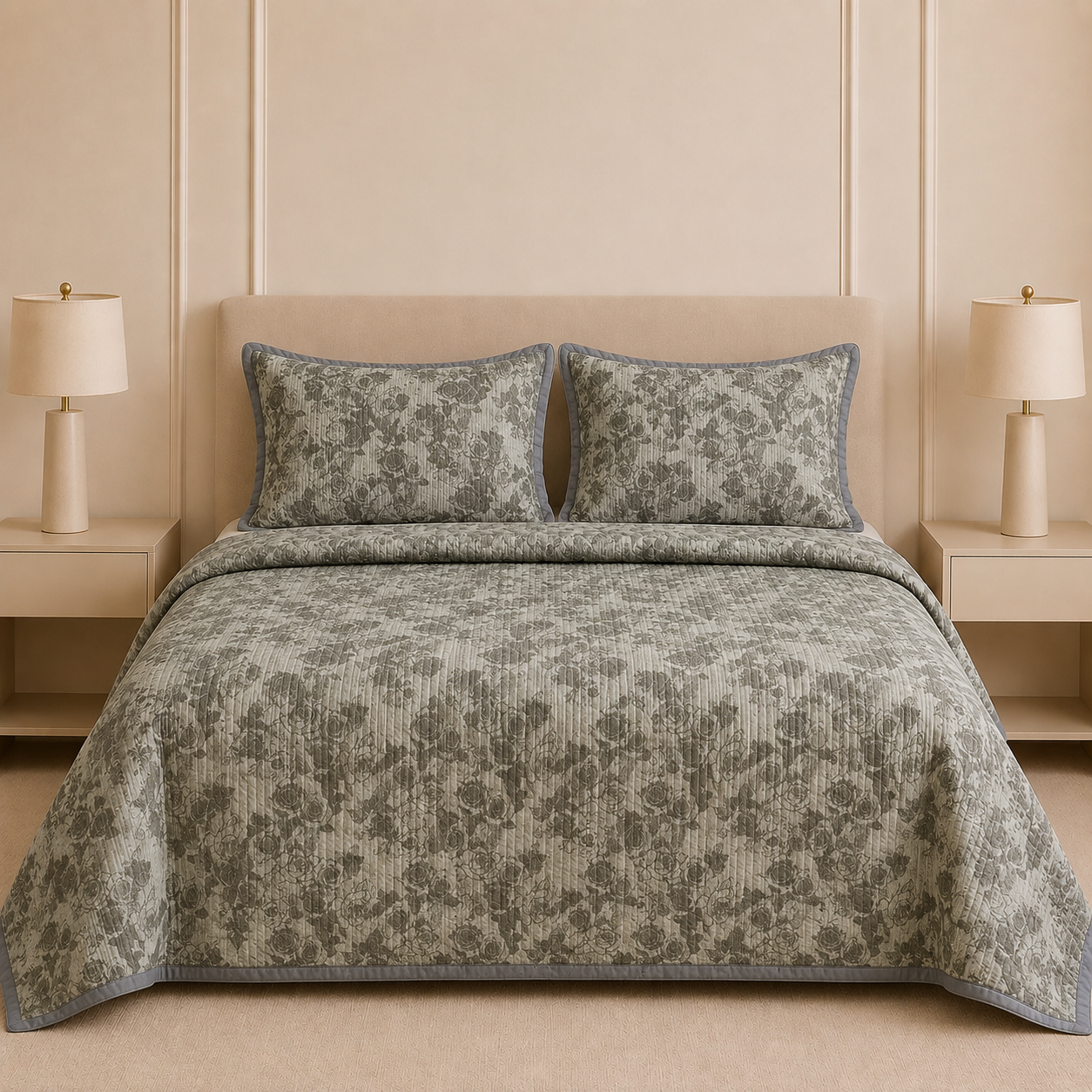Victorian Quilted Bedcover Set – 3 Piece (King Size 100×108 Inches)