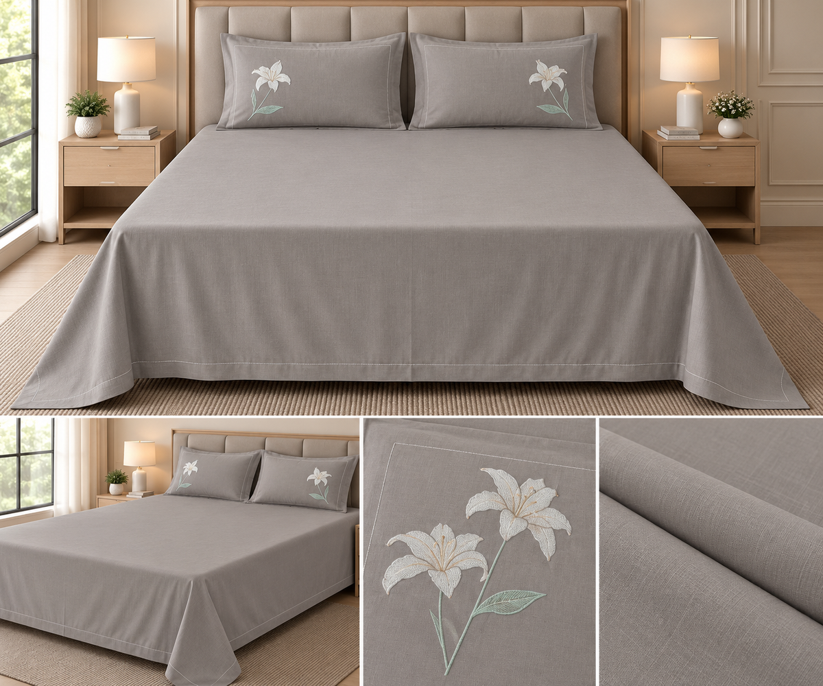 Soft Thick Cotton King Size Bedsheet with Embroidered Pillow Covers
