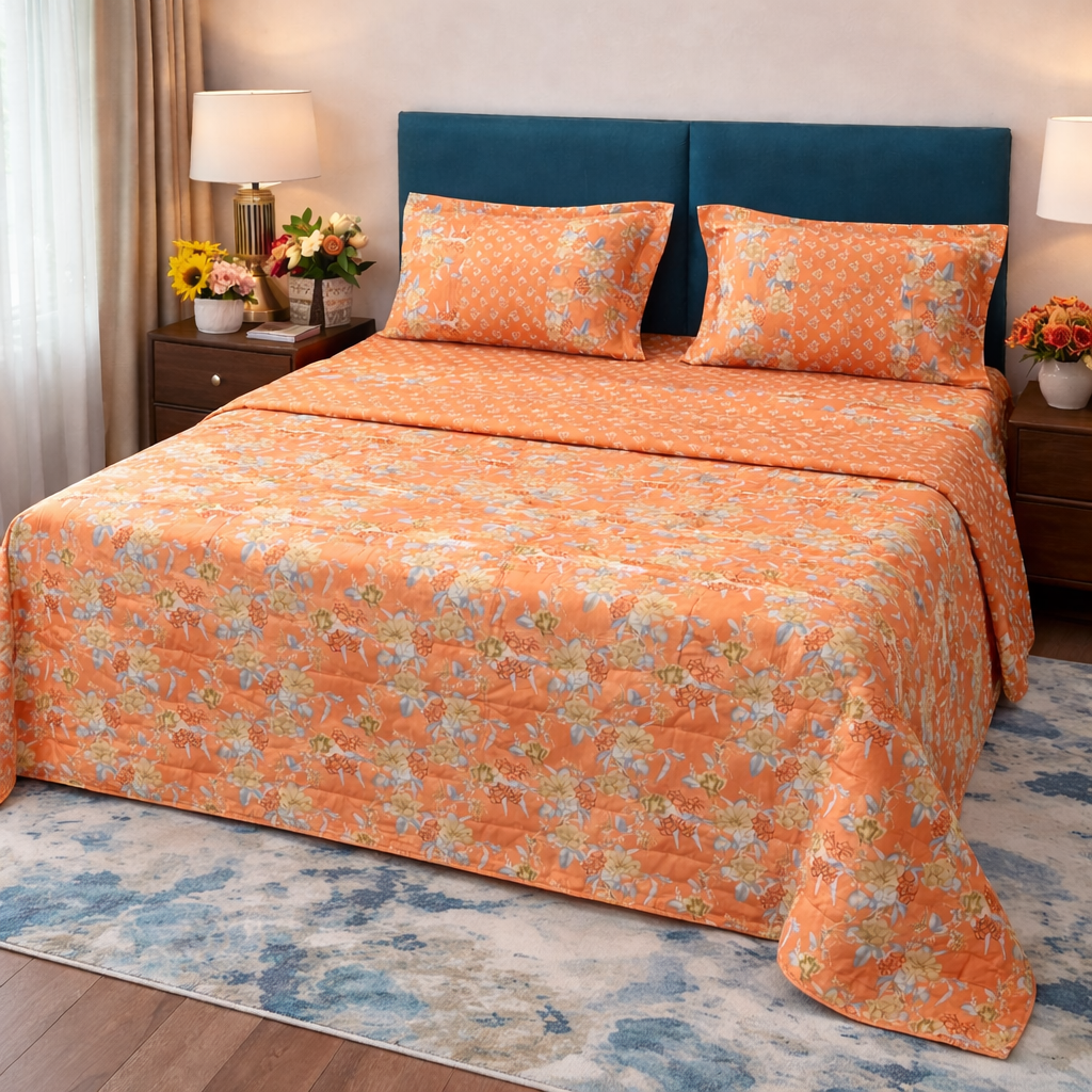 Premium 4 PC Mulmul AC Quilt Set – Organic Cotton Summer Collection