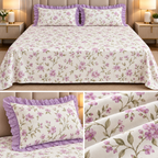 English Garden Premium Cotton Floral Bedsheet Set with Designer Lace Pillow Covers – 108 x 108 Inch