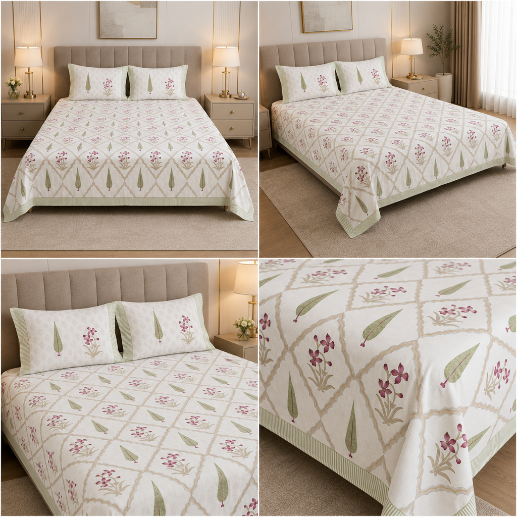 600 TC Percale Cotton Lily Design King Size Bedsheet – 108 × 108