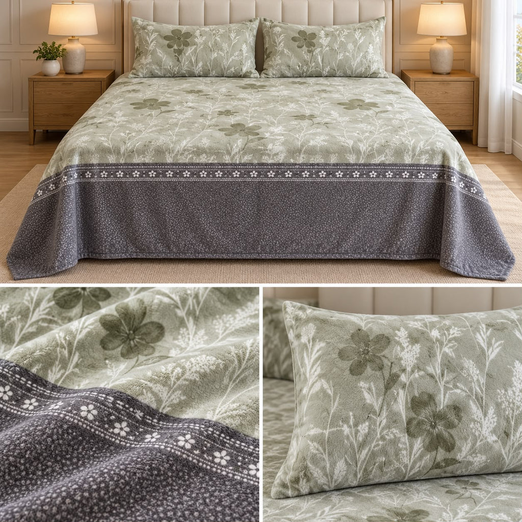Premium English Garden Floral Winter Bedsheet Set – King Size 3 Pcs | Elegant Cotton Feel Designer Bedsheet