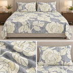 Midnight Bloom Premium Pure Cotton Floral Bedsheet Set – Jumbo King Size 3 Pcs (122 × 122 Inches)