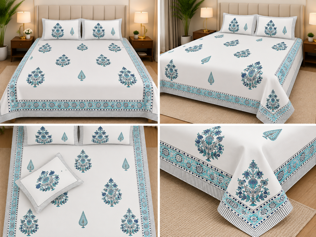 600 TC Percale Cotton Lily Design King Size Bedsheet – 108 × 108