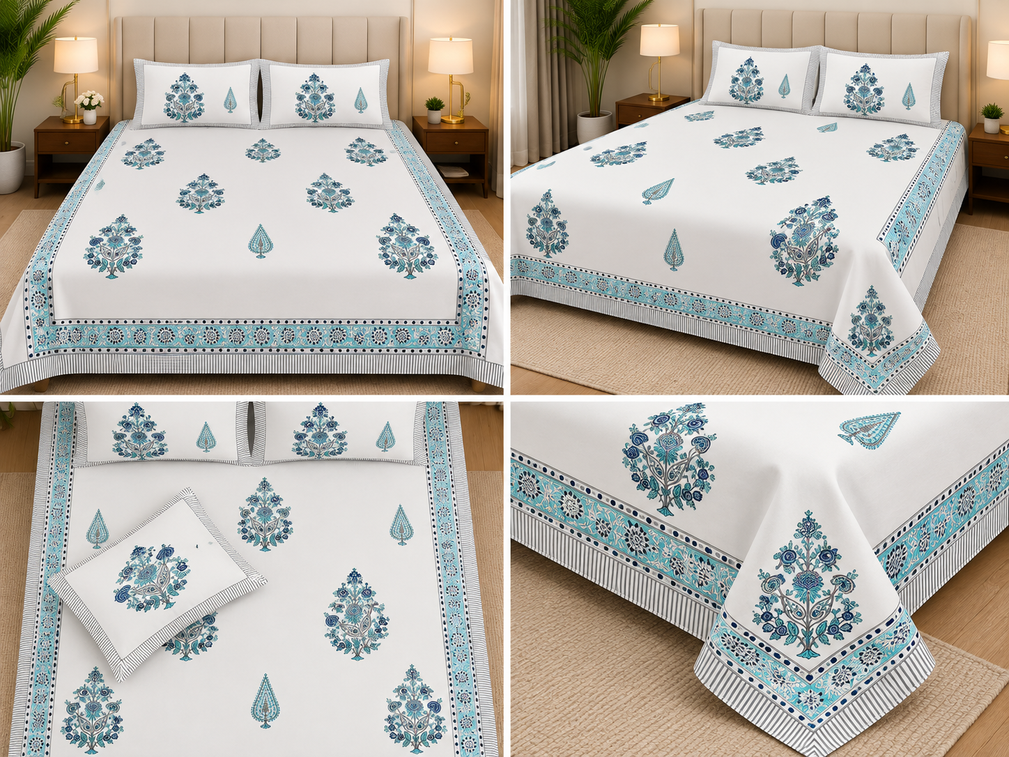 600 TC Percale Cotton Lily Design King Size Bedsheet – 108 × 108