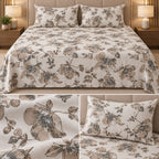 Premium English Botanical Floral Printed Bedsheet Set – King Size 3 Pcs