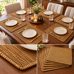 Luxury Turkish Woven Dining Table Mats – Set of 6 | Natural Golden Brown