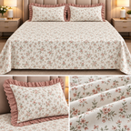 English Garden Premium Cotton Floral Bedsheet Set with Designer Lace Pillow Covers – 108 x 108 Inch
